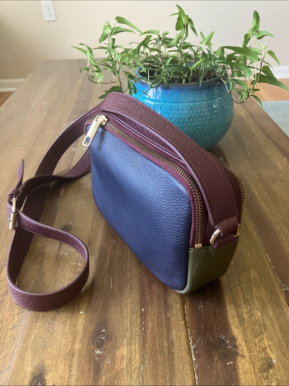 Talbots Colorblock Leather Crossbody Bag Navy, Burgundy & Olive